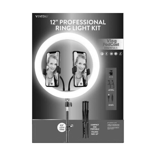 Aro De Luz Profesional Vivitar Ring Light Kit, Tamano 12 (VIVRL1263KIT-NOC-STK-4)
