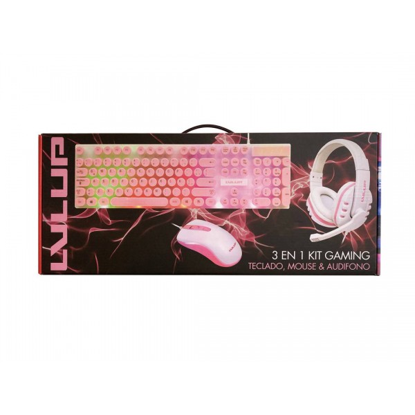 Kit Gamer Vivitar Lvlup Teclado+Mouse+Audífonos, Espanol, Usb, Led Multicolor, Rosa (LU745-WHTPNK-ESP-6)