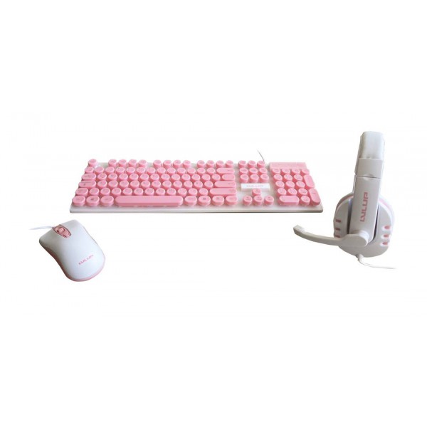 Kit Gamer Vivitar Lvlup Teclado+Mouse+Audífonos, Espanol, Usb, Led Multicolor, Rosa