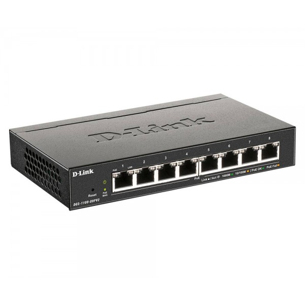 Switch D Link Dgs 1100 08Pv2 de 8 Puertos, Gigabit, L3, 16 GBps, Poe, 64 W (DGS-1100-08PV2)
