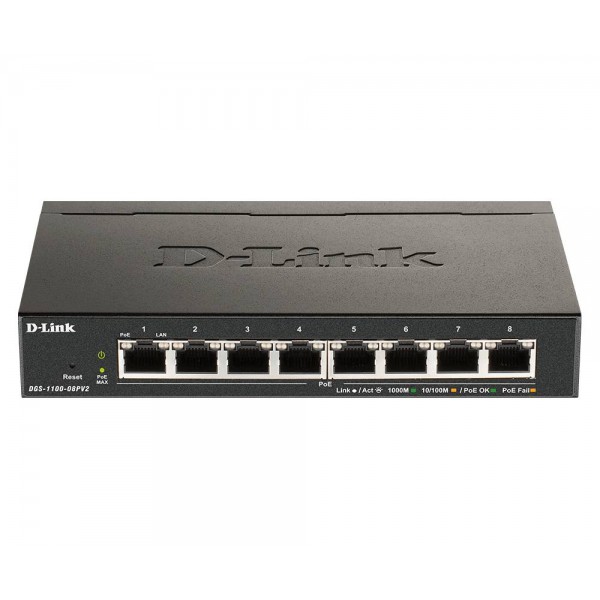 Switch D Link Dgs 1100 08Pv2 de 8 Puertos, Gigabit, L3, 16 GBps, Poe, 64 W (DGS-1100-08PV2)