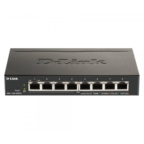 Switch D Link Dgs 1100 08Pv2 de 8 Puertos, Gigabit, L3, 16 GBps, Poe, 64 W