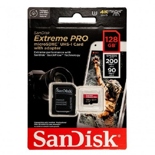 Tarjeta de Memoria Sandisk Microsdxc 128 GB Extreme Pro Uhs Speed Class 3, Incluye Adaptador Sd (SDSQXCD-128G-GN6MA)
