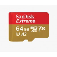 Tarjeta Microsdxc Extreme  64GB+Sd Adaptador, Sandisk, 170Mbs 80Mbs A2 C10 V30 Uhs I U3