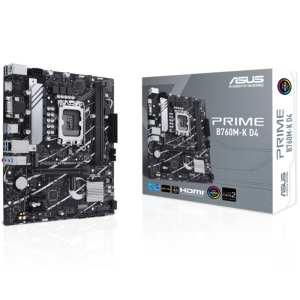 Placa Madre Asus Prime B760M K D4, Lga1700, Ddr4 2133,5333Mhz, M2 X2, RGB, Microatx