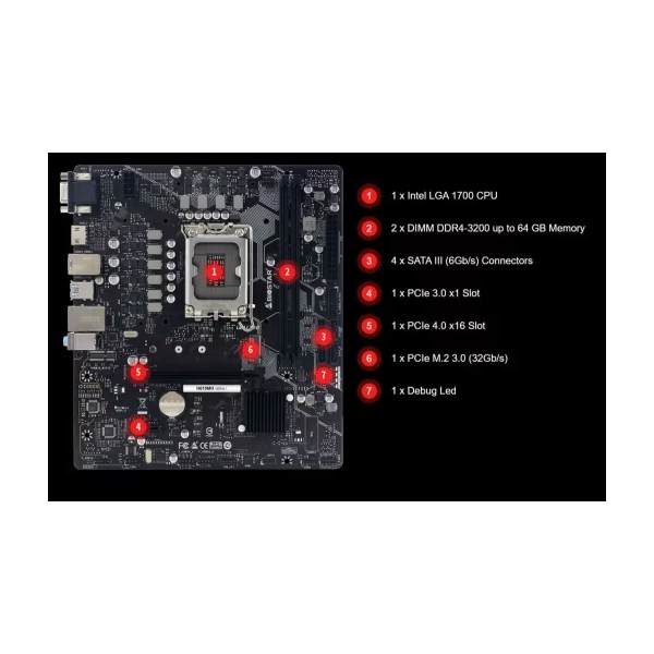 Tarjeta Madre BIOSTAR H610MH v6.1 LGA1700 INTEL DDR4 M.2 (H610MH)