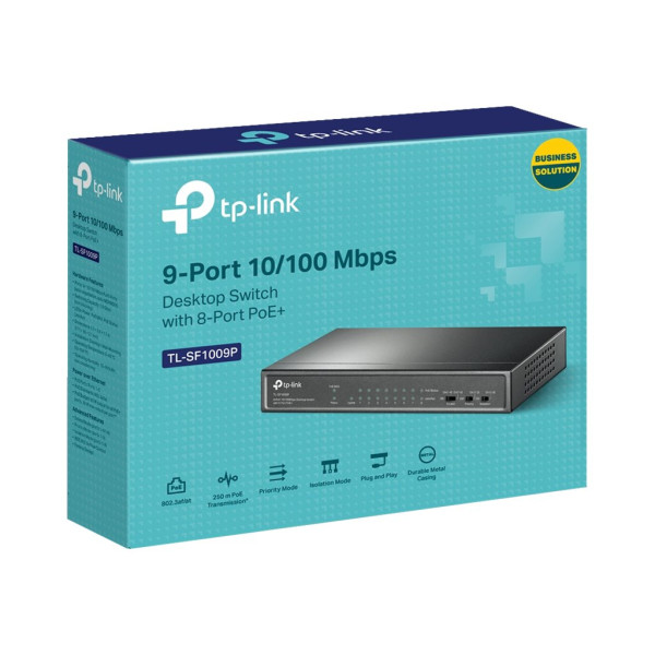 TP-Link TL-SF1009P - Conmutador - sin gestionar - 8 x 10/100 (PoE+) + 1 x 10/100 - sobremesa - PoE+ (65 W) (TL-SF1009P)