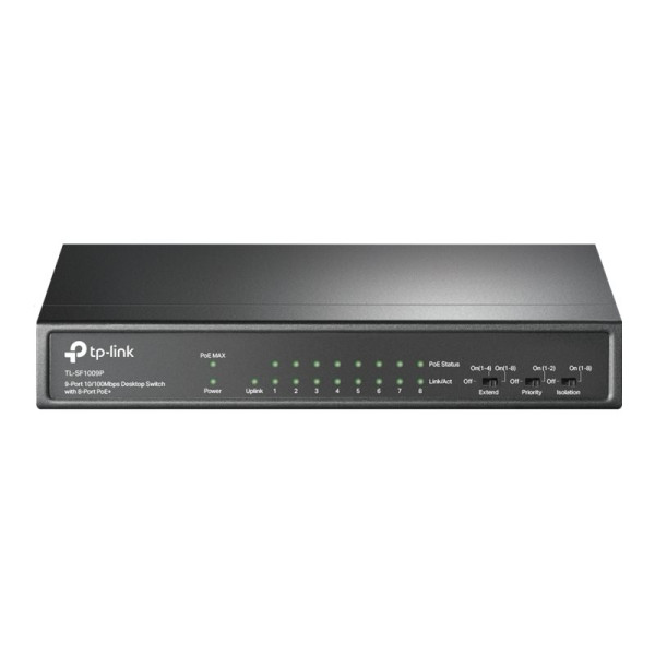 TP-Link TL-SF1009P - Conmutador - sin gestionar - 8 x 10/100 (PoE+) + 1 x 10/100 - sobremesa - PoE+ (65 W) (TL-SF1009P)