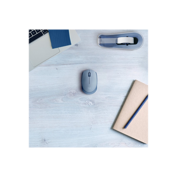 Logitech M170 Wireless Mouse, Ambidextrous, Blue Gray - Ratón - diestro y zurdo - óptico - 3 botones - inalámbrico - 2.4 GHz - receptor inalámbrico USB - azul/gris (910-006863)