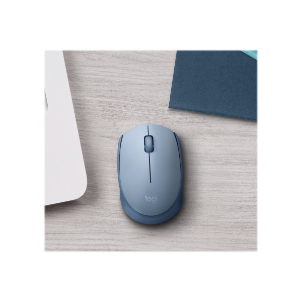 Logitech M170 Wireless Mouse, Ambidextrous, Blue Gray - Ratón - diestro y zurdo - óptico - 3 botones - inalámbrico - 2.4 GHz - receptor inalámbrico USB - azul/gris