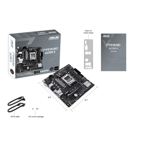 Placa Madre Asus PRIME A620M-K, AM5, DDR5, RGB, MicroATX (PRIME A620M-K)