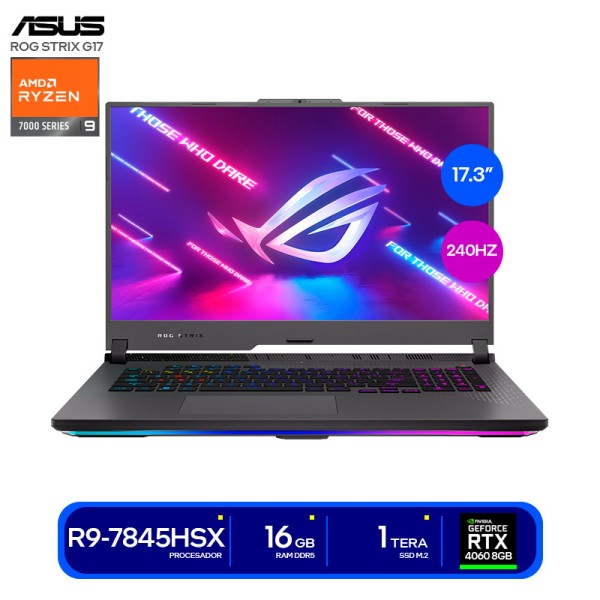 Notebook ASUS ROG STRIX  G713PV-WS94 AMD RYZEN 9 7845HSX 5.2GHZ 16GB DDR5 1TB SSD 17.3 WQHD IPS RTX4060 8GB Teclado Ingles
