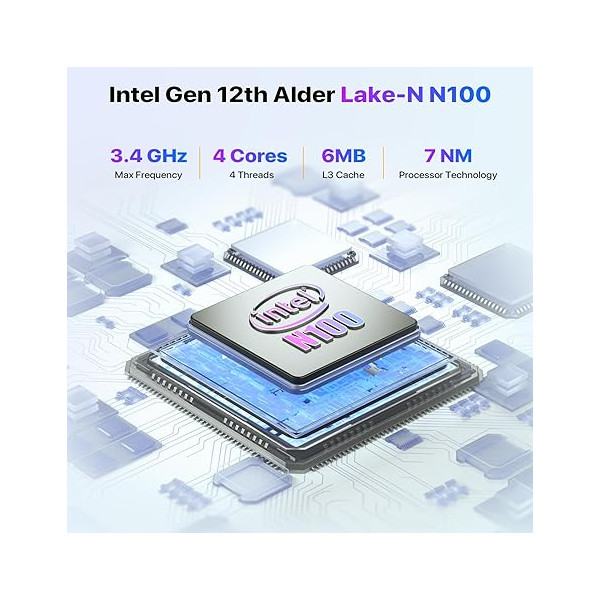 Mini PC Trycoo WI-6 Intel 12th N100, 16 GB RAM DDR4, SSD 512GB, WiFi5, Win 11 Pro (WI-6 N100)