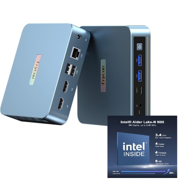 Trycoo Mini PC WI-6 Intel 12th Alder Lake N95,16 GB RAM DDR4, SSD 512GB, WiFi5, Win 11 Pro