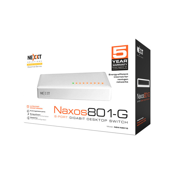 Nexxt Infrastructure - Switch - Gigabit Ethernet - 8 - 1 Gigabit Ethernet - Essential Naxos 801-G 110/220V (NSW-N801G)