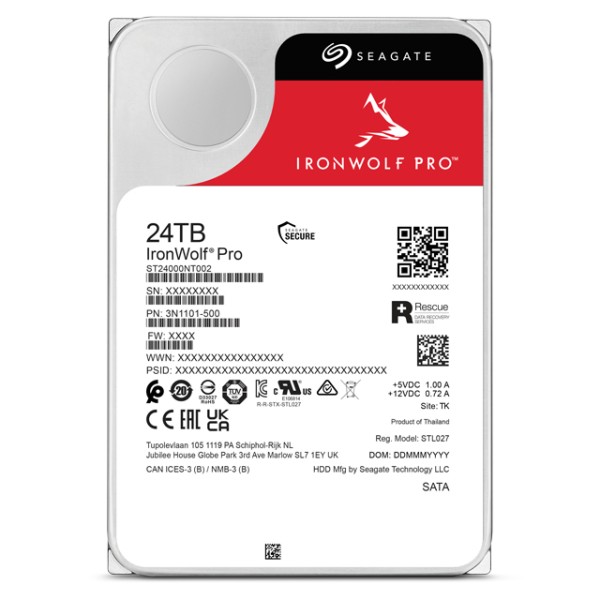Seagate IronWolf Pro - Hard drive - Internal hard drive - 24 TB - 7200 rpm (ST24000NT002)