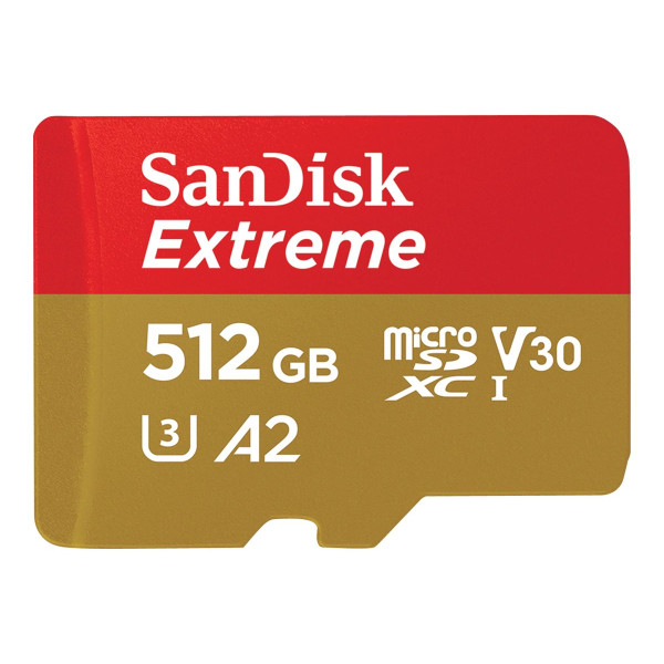 Tarjeta de Memoria Flash SanDisk Extreme de 512 GB  microSDXC UHSI  A2/V30/U3/Clase 10 (SDSQXAV-512G-GN6MA)