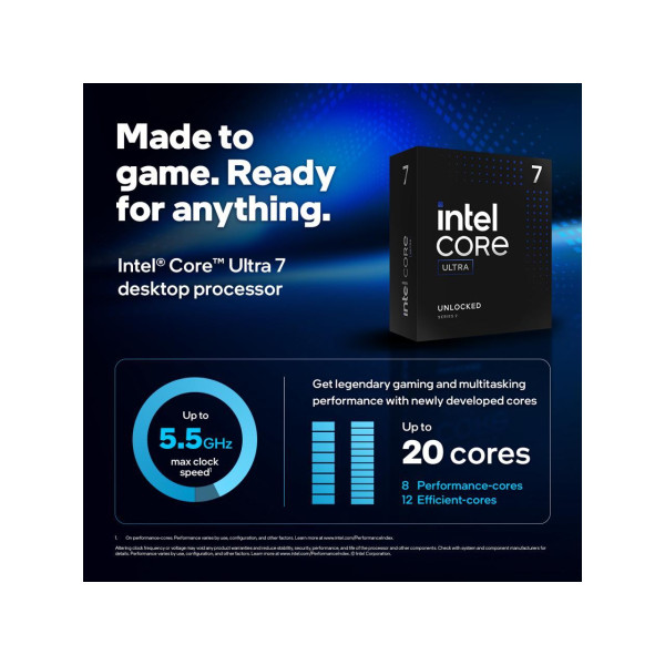 Procesador Intel Core Ultra 7 265K 3.3/5.5 GHz 8 P-cores 12 E-cores 30MB Cache (BX80768265K)