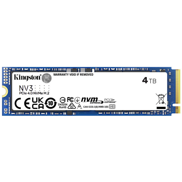Unidad de Estado Solido Kingston NV3, 4TB, M.2 2280, NVMePCIe 4.0 x4, Lectura 6000MB/s Escritura 4000MB/s