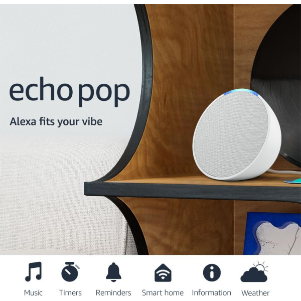 Parlante Inteligente Echo Pop, compacto con sonido definido y Alexa  Blanco (21804) (C2H4R9-21804)