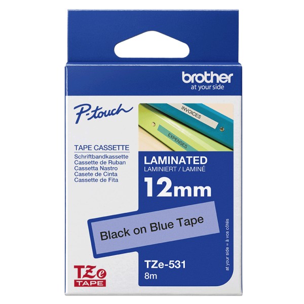 Brother TZe531 - Black on blue - Roll (1.2 cm x 8 m) 1 roll(s) laminated tape - for P-Touch PT-1005, 1010, 1290, D210, D400, D450, D800, E550, H101, H110, P300, P900, P950 (TZE531)