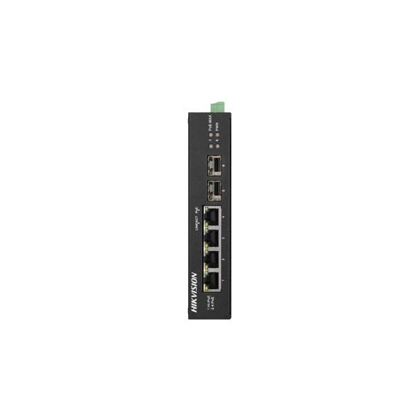 Hikvision Pro Series DS-3T0506HP-E/HS - Conmutador - sin gestionar - 3 x 10/100/1000 (PoE) + 1 x 10/100/1000 (Hi-PoE) + 2 x Gigabit SFP - sobremesa - High PoE / PoE - DC power