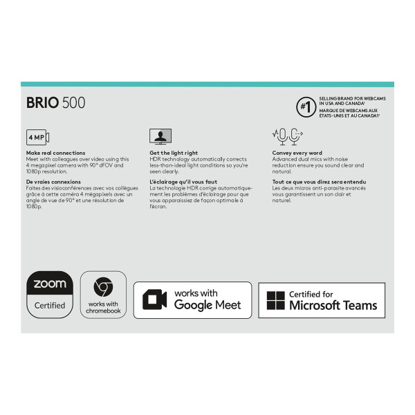 Webcam Logitech BRIO 500 USBC 4MP Full HD 1080p con Cable (960-001412)