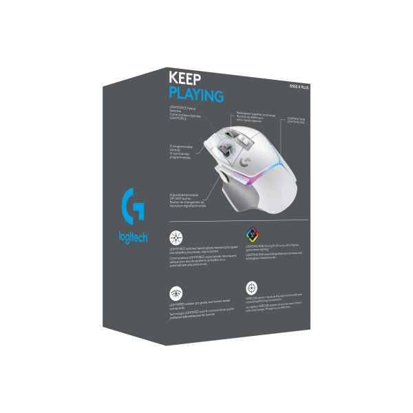 Logitech G G502 X PLUS - Ratón - óptico - inalámbrico - 2.4 GHz - receptor USB de Logitech LIGHTSPEED - blanco (910-006170)