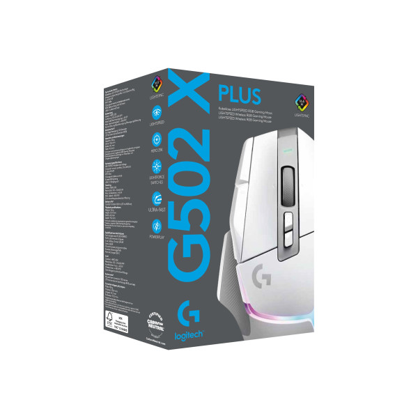 Logitech G G502 X PLUS - Ratón - óptico - inalámbrico - 2.4 GHz - receptor USB de Logitech LIGHTSPEED - blanco (910-006170)