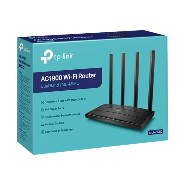 TP-LINK Archer C80 V1 - Enrutador inalámbrico - conmutador de 4 puertos - 1GbE - Wi-Fi 5 - Doble banda (ARCHERC80)