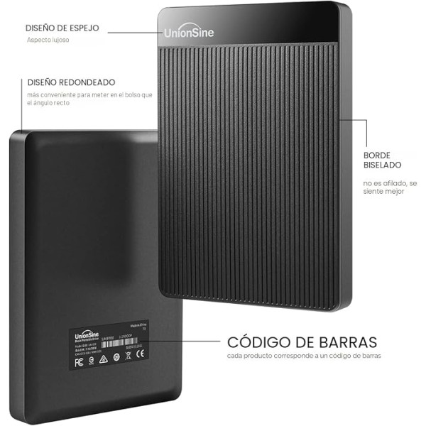 Disco Duro Externo UnionSine 1tb Externo ultradelgado  USB 3.0 Pc y Mac portatil (HDD2510)