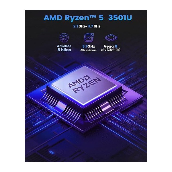Mini PC Getorli AMD Ryzen 5 3501U 16 GB DDR4 RAM 512 GB NVMe SSD WiFi 6 Bluetooth 5.3 WIN 11 PRO (GT1013501U16512)