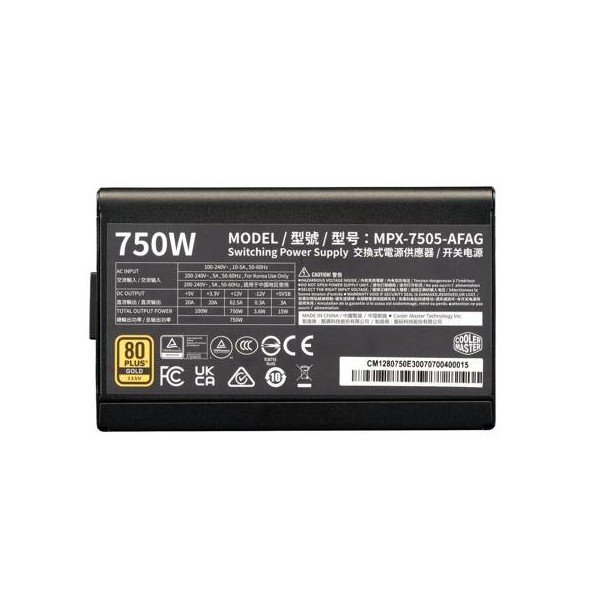 Fuente de Poder Cooler Master Elite Gold 750, 750W, Full Modular, Certificada 80 Plus Gold (MPX-7505-AFAG-BWO)