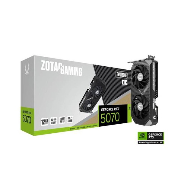 Tarjeta de Video ZOTAC Gaming Nvidia RTX5070 Twin Edge OC, 12GB GDDR7, 192-bits, DLSS4, PCI-e 5.0 (ZT-B50700H-10A)
