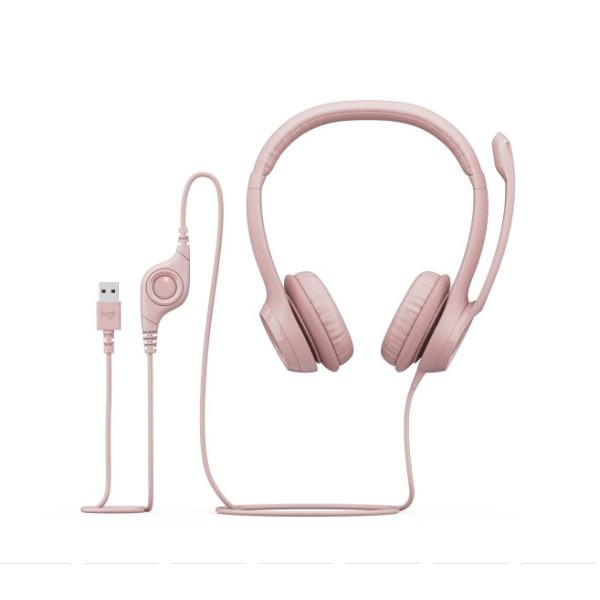Audífonos Logitech USB H390 con Cancelación de Ruido  Color Rosa (981-001280)