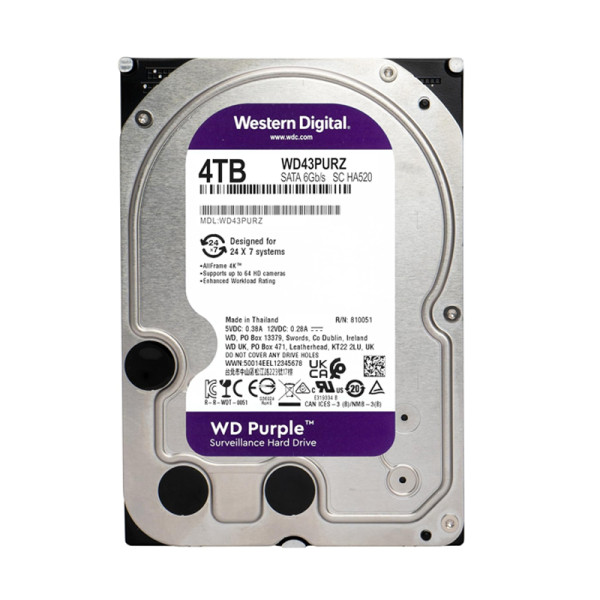 Disco Duro Western Digital Interno de Vigilancia WD Purple de 4 TB SATA 6 GB/s, Caché de 256 MB, 3.5in