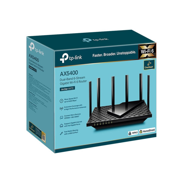 Potente Enrutador TPLINK Archer AX72 V1  WiFi 6 de Doble Banda, Conmutador Gigabit (ARCHERAX72)