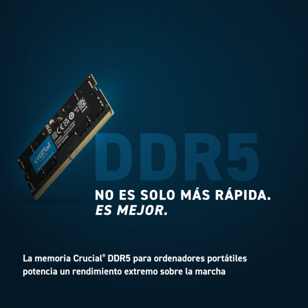 Memoria RAM Crucial de 16GB, DDR5, 5200MHz, CL42, SODIMM (CT16G52C42S5)