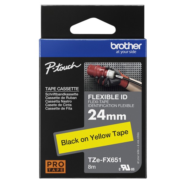 Brother TZeFX651 - Black on yellow - Roll (2.39 cm x 7.99 m) 1 roll(s) flexible tape - for P-Touch PT-3600, D600, D800, E500, E550, H500, P750, P900, P950; P-Touch EDGE PT-P750 (TZEFX651)