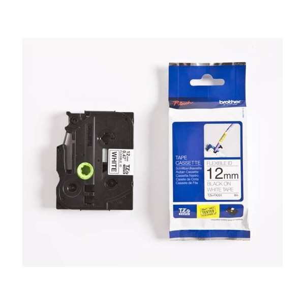 Cinta Brother Flexible ID Negro/Blanco 12mm x 8m, Modelos TZE-FX231 (TZEFX231)