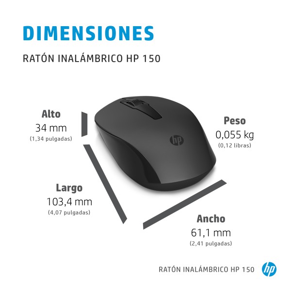 HP MOUSE INALAMBRICO 150 NEGRO (2S9L1AA#ABM)