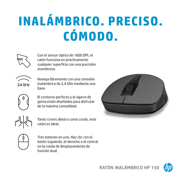 HP MOUSE INALAMBRICO 150 NEGRO (2S9L1AA#ABM)