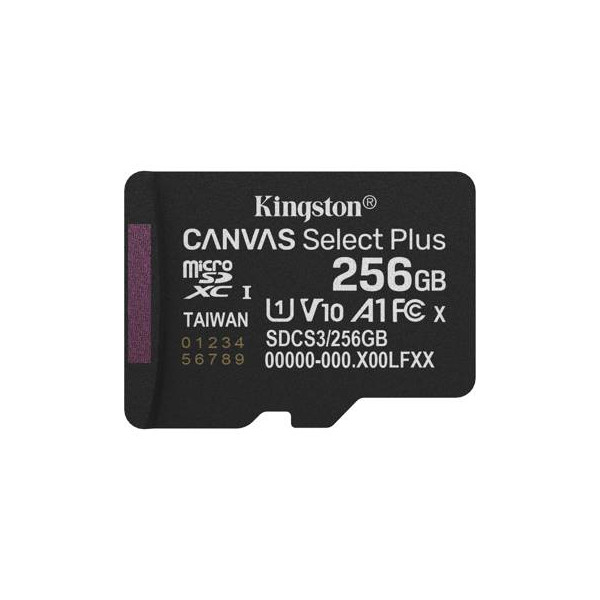 Tarjeta MicroSDXC 256GB Kingston SDCS3 Canvas Select Plus 150MB/s Clase 10 A1 + Adaptador SD (SDCS3/256GB)