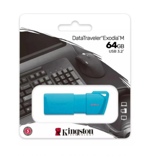 Pendrive Kingston flash drive 64 GB USB 3.2 Gen 1 - NEON Aqua Blue