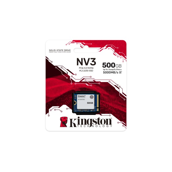 Kingston - Internal hard drive - 500 GB - M.2 2230 - Solid state drive - NV3 M.2 2230 PCIe 4.0 NVMe (SNV3SM3/500G)