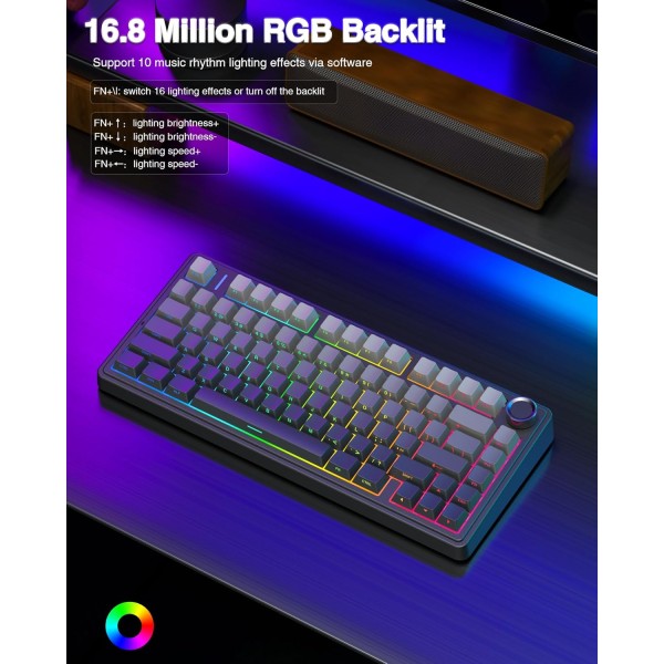 Teclado inalambrico Aula F75 PRO mecanico Negro retroiluminación RGB (F75 Pro-Negro)
