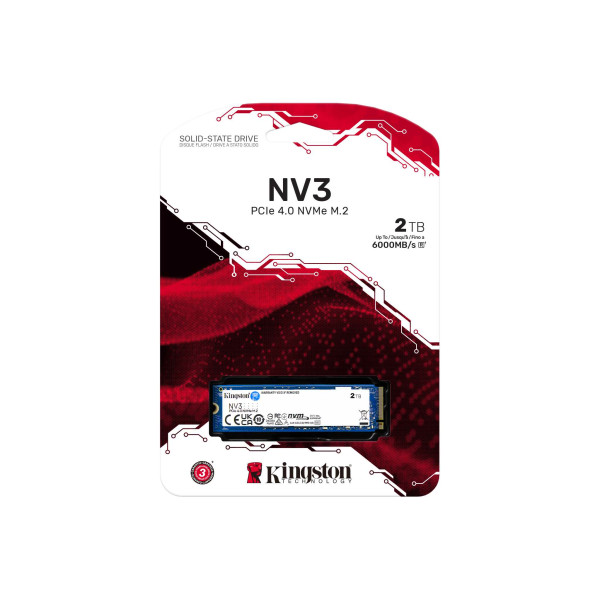 Unidad de Estado Sólido Kingston NV3, 2TB, M.2 2280, NVMePCIe 4.0 x4, Lectura 6000MB/s Escritura 5000MB/s (SNV3S/2000G)
