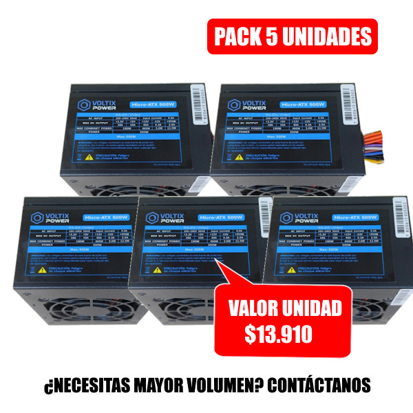 MINI Fuente de Poder VOLTIX 500W MICRO ATX PACK 5 UNIDADES (805062005009)