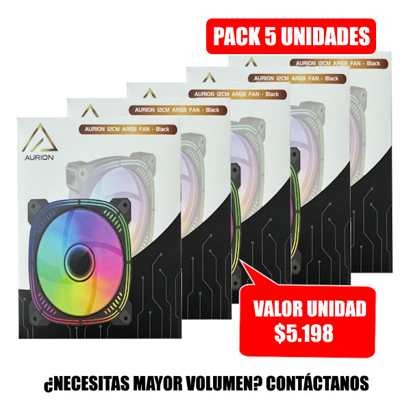 Ventilador para Gabinete AURION ARGB 12CM Negro PACK 5 UNIDADES (AUR12CMARGB-BK)