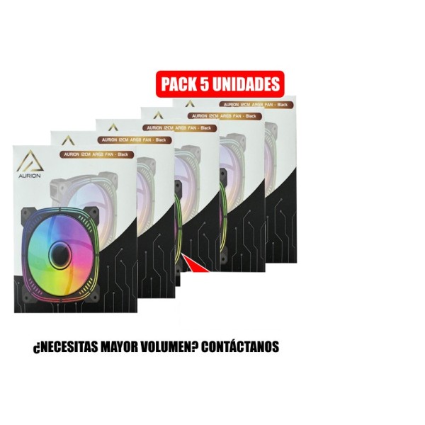 Ventilador para Gabinete AURION ARGB 12CM Negro PACK 5 UNIDADES (AUR12CMARGB-BK)